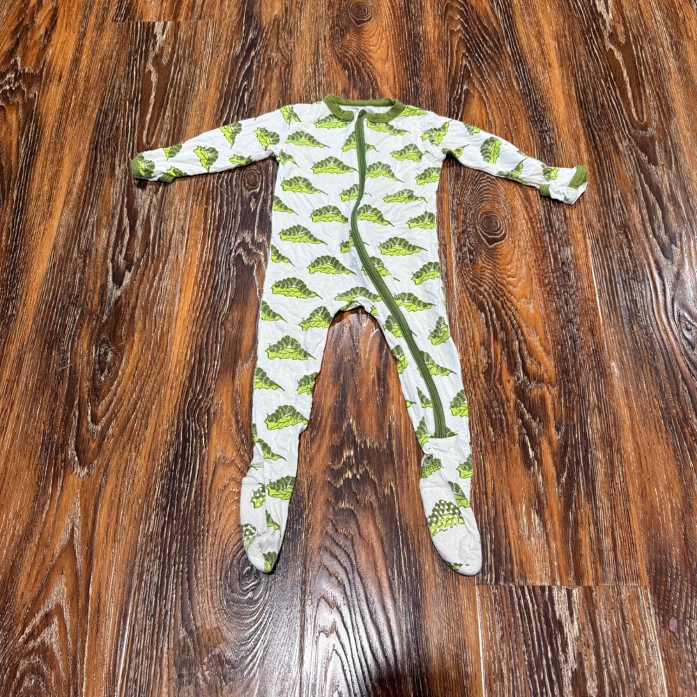 Kickee Pants Caterpillar Leaf Bamboo Viscose Zip Footie Romper 6-9 Months Green